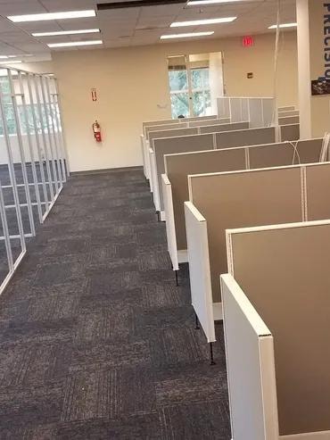 Adma Biologics finished open office area with new carpet tile and cubicles