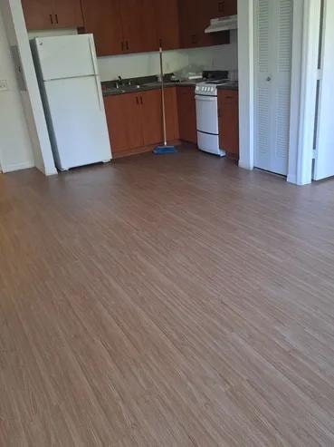 Jewish Federation finished kitchen with new vinyl plank flooring